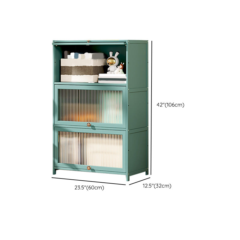 Green Glass Paned Accent Cabinet Modern Bamboo Storage Cabinet