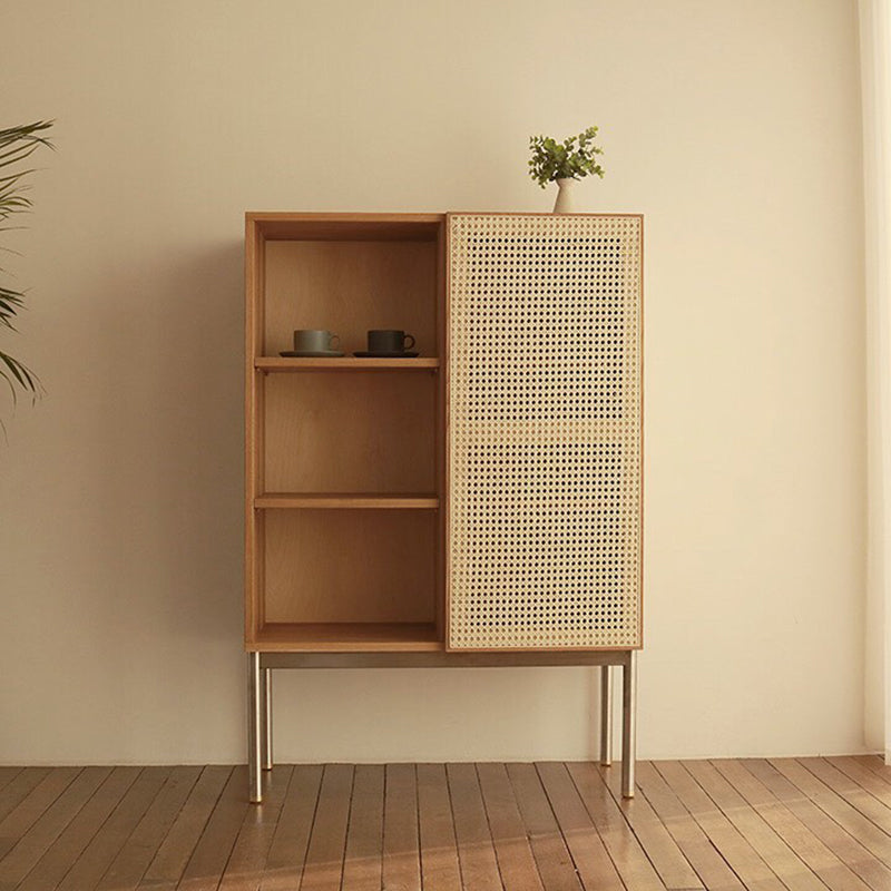 35.43" Long Accent Cabinet Solid Wood Cabinet in Natural with Shelves
