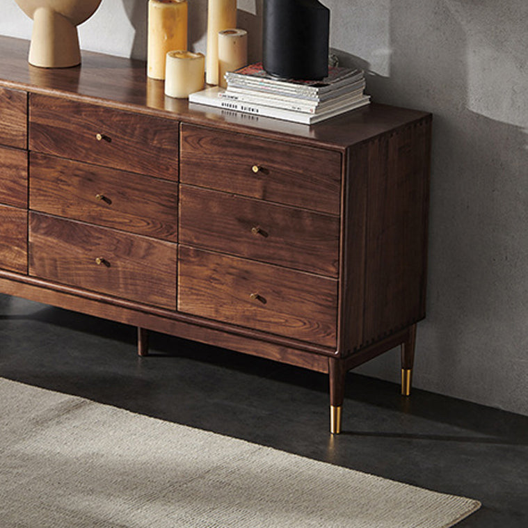Rectangular Rubberwood Chest Mid-Century Modern Accent Chest with 9 Drawers