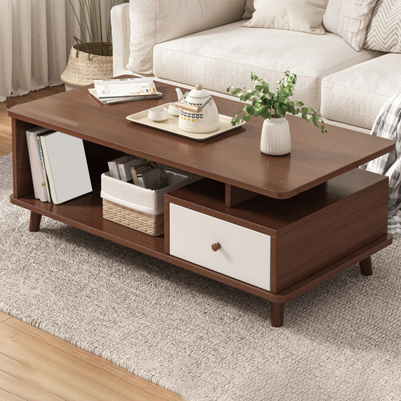 Artificial Wood Coffee or End Table 4 Legs Coffee Table in Light Wood and Espresso Wood