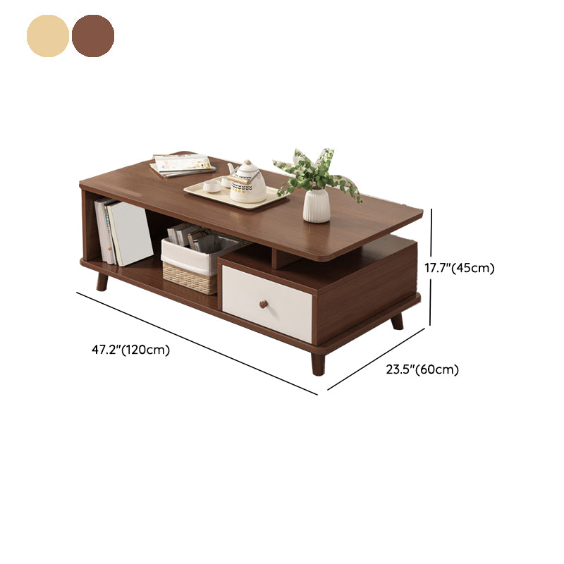 Artificial Wood Coffee or End Table 4 Legs Coffee Table in Light Wood and Espresso Wood