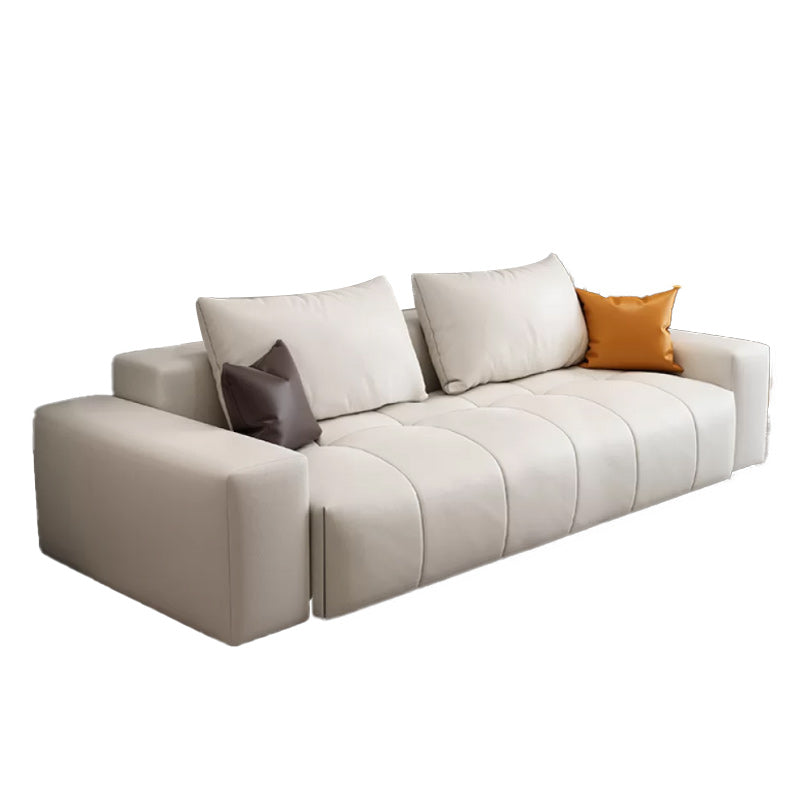 26"H Scandinavian Sectional Sofa Cream Leather Stain-Resistant Sectional