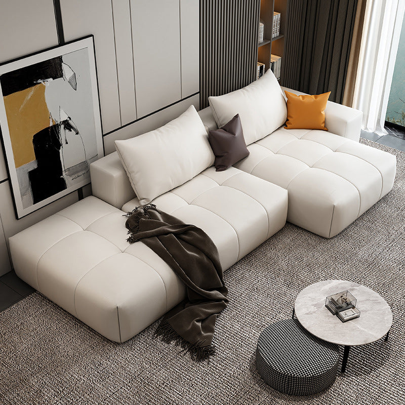 26"H Scandinavian Sectional Sofa Cream Leather Stain-Resistant Sectional