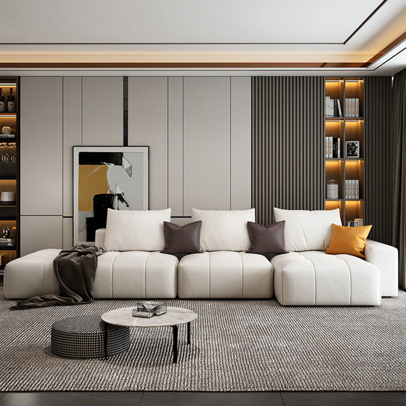 26"H Scandinavian Sectional Sofa Cream Leather Stain-Resistant Sectional