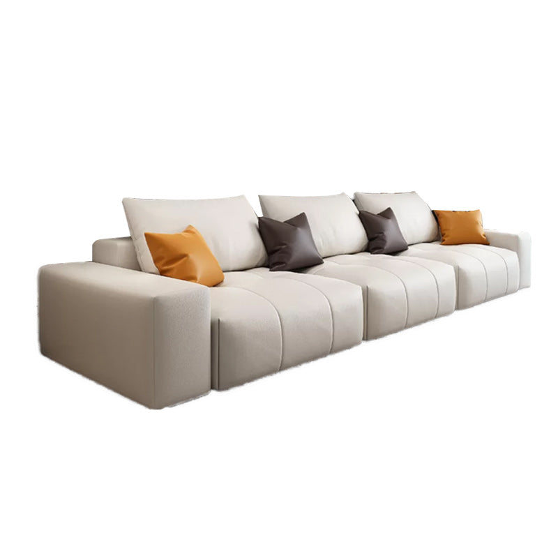 26"H Scandinavian Sectional Sofa Cream Leather Stain-Resistant Sectional