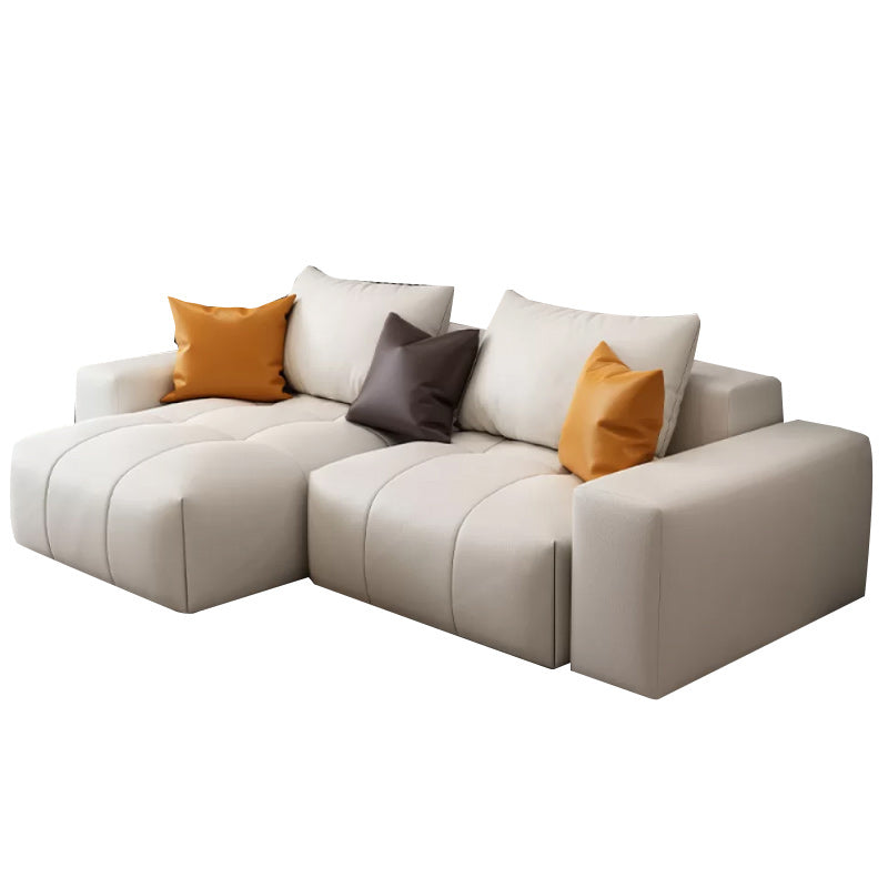 26"H Scandinavian Sectional Sofa Cream Leather Stain-Resistant Sectional