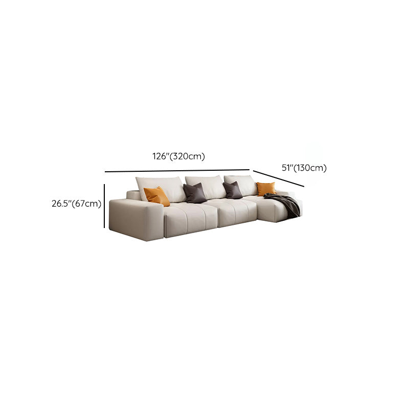 26"H Scandinavian Sectional Sofa Cream Leather Stain-Resistant Sectional