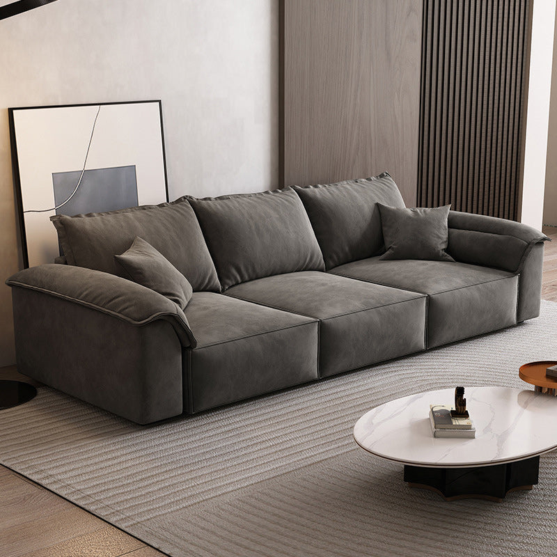 35"H Contemporary Sectional Sofa Grey Leather Cushion Back Sectional