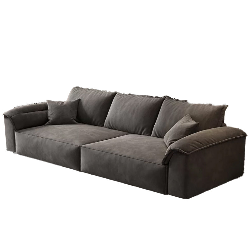 35"H Contemporary Sectional Sofa Grey Leather Cushion Back Sectional