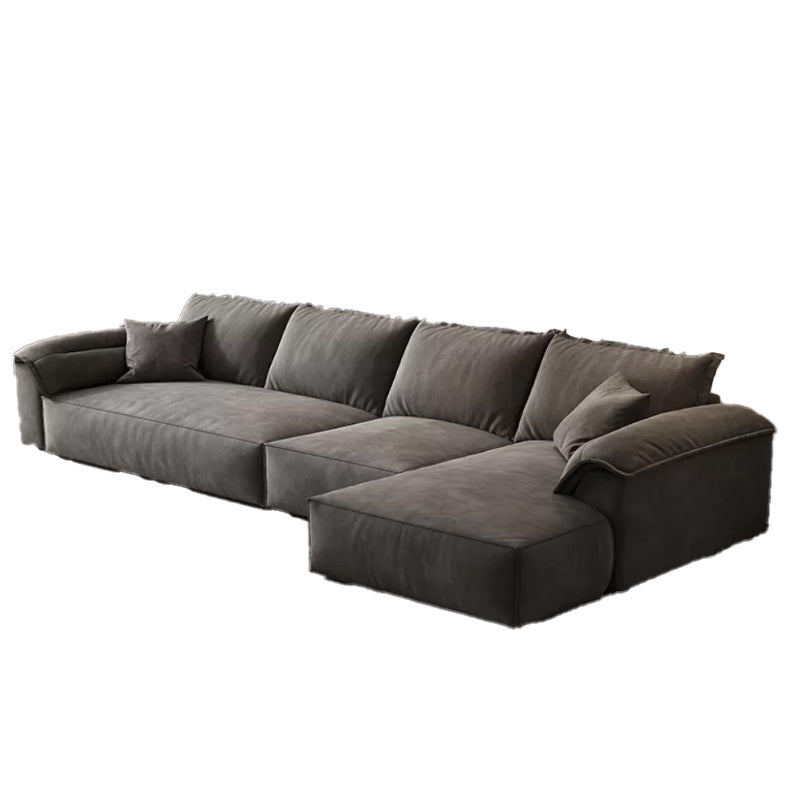 35"H Contemporary Sectional Sofa Grey Leather Cushion Back Sectional