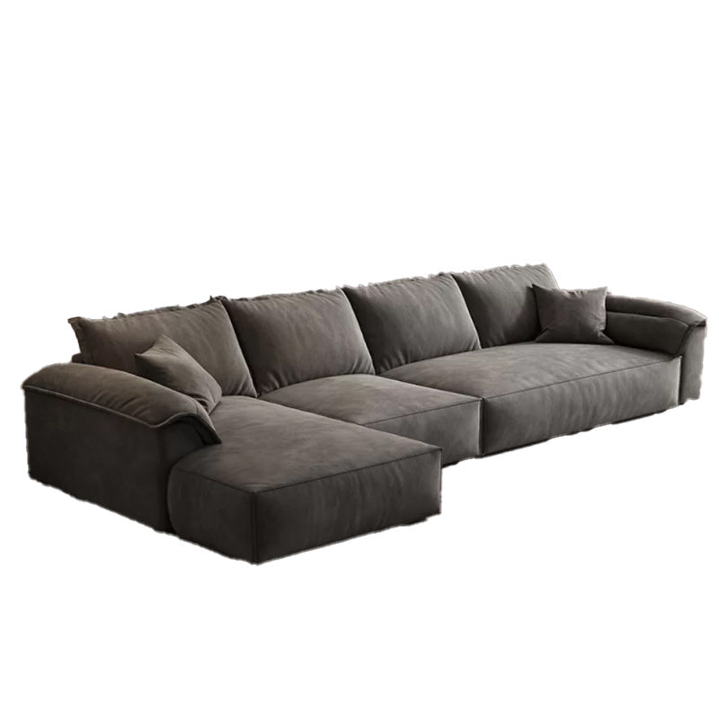 35"H Contemporary Sectional Sofa Grey Leather Cushion Back Sectional