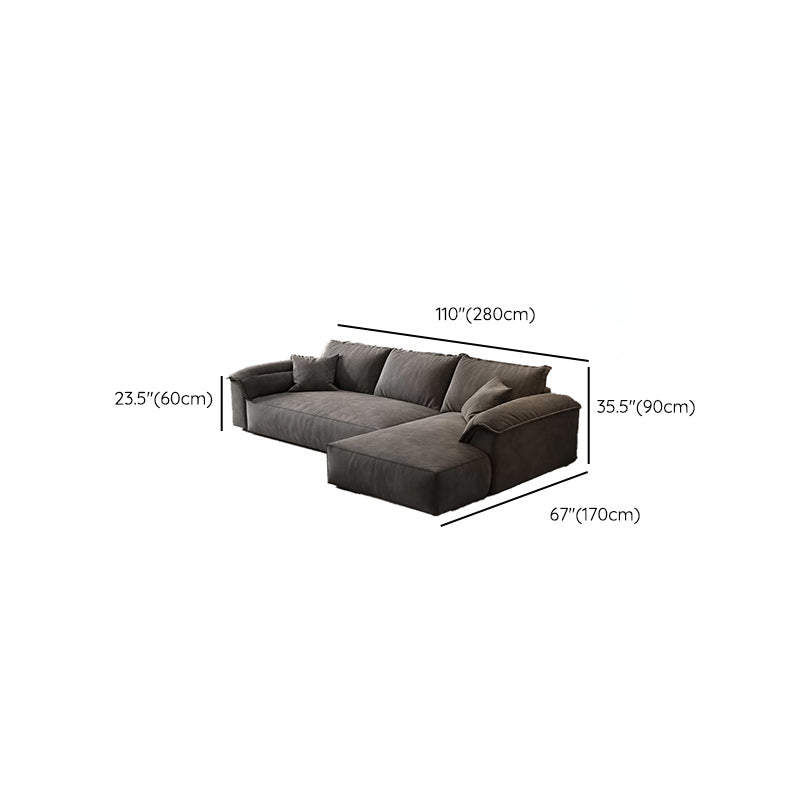 35"H Contemporary Sectional Sofa Grey Leather Cushion Back Sectional