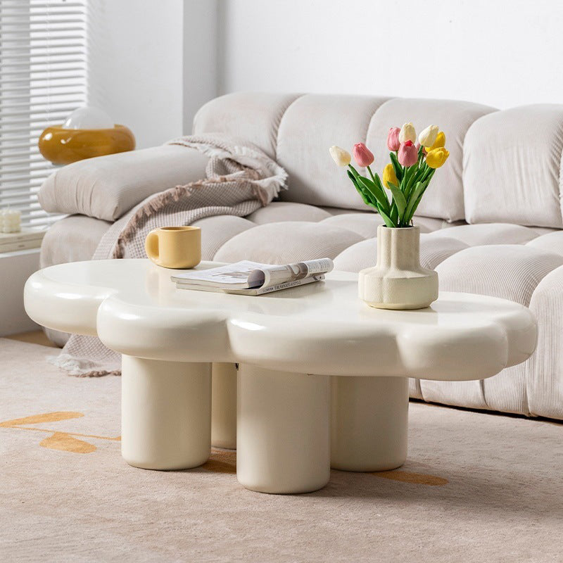 White Wooden Coffee Table 4 Legs Coffee Cocktail Table for Living Room