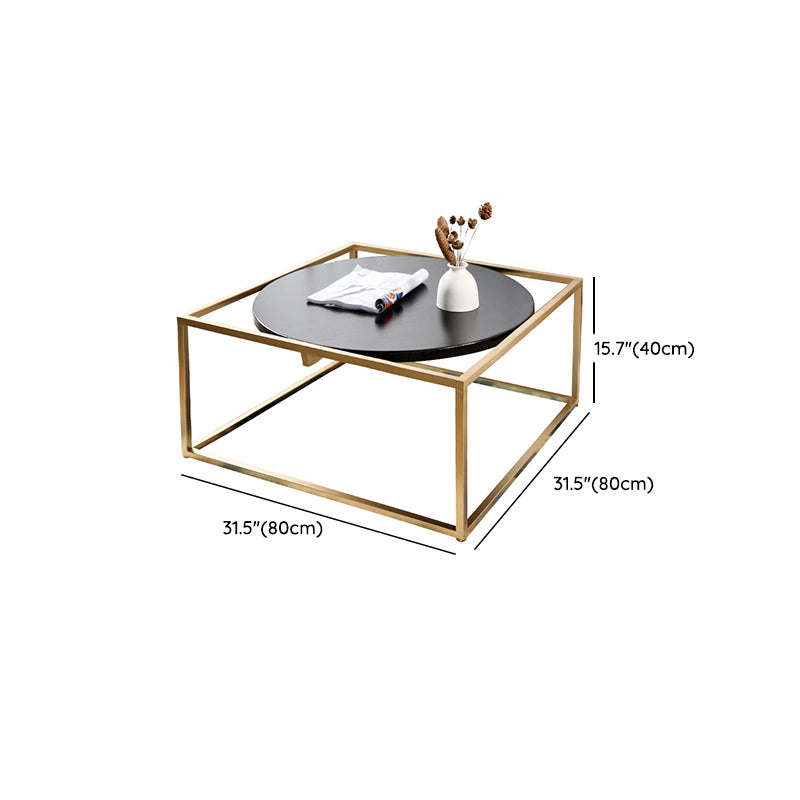 Metal Frame Base Coffee Table Round Solid Wood Cocktail Table in Black