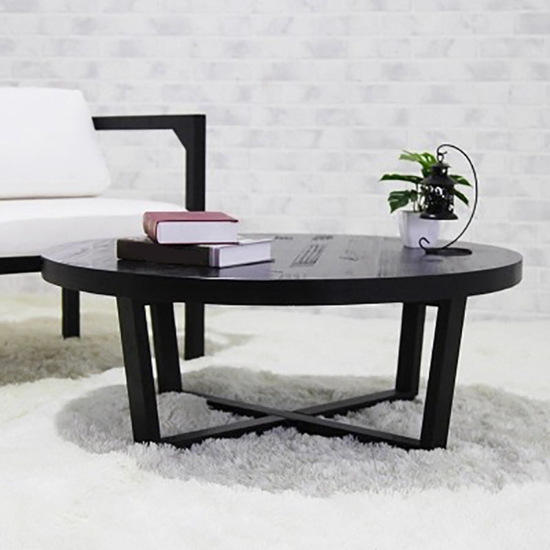 Solid Wood and Metal Coffee Table Home Round Coffee Desk in Black