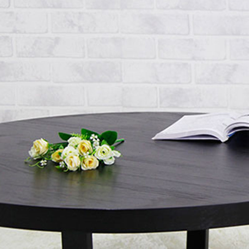 Solid Wood and Metal Coffee Table Home Round Coffee Desk in Black
