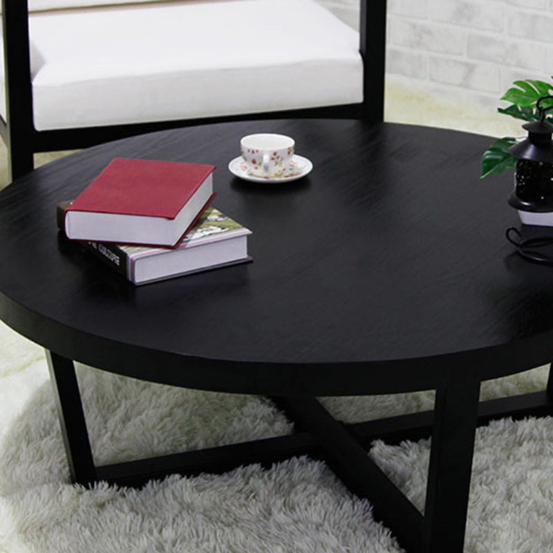 Solid Wood and Metal Coffee Table Home Round Coffee Desk in Black