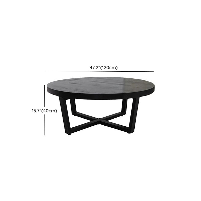 Solid Wood and Metal Coffee Table Home Round Coffee Desk in Black