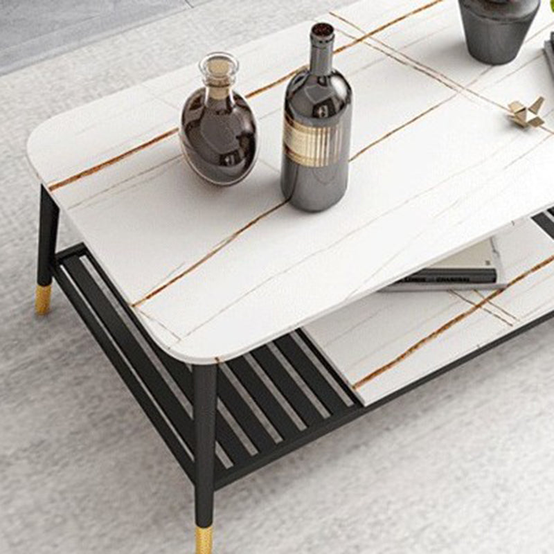 4 Legs Coffee Table Slate Top Coffee Cocktail Table with Shelf