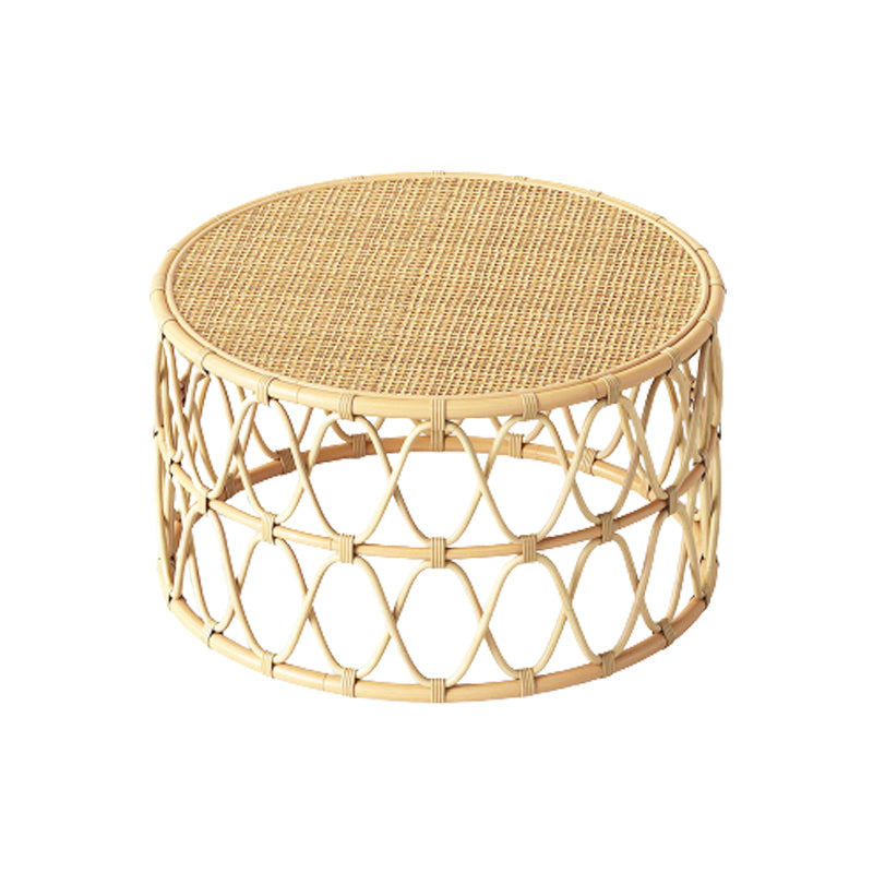 Scandinavian Round Cocktail Table with Wicker Base Natural/Black
