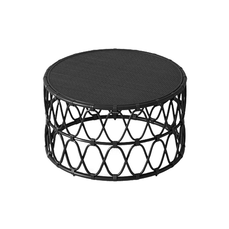 Scandinavian Round Cocktail Table with Wicker Base Natural/Black