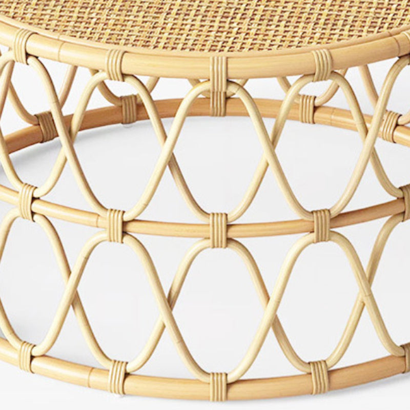 Scandinavian Round Cocktail Table with Wicker Base Natural/Black