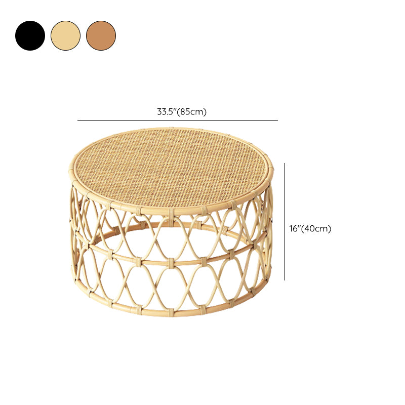 Scandinavian Round Cocktail Table with Wicker Base Natural/Black