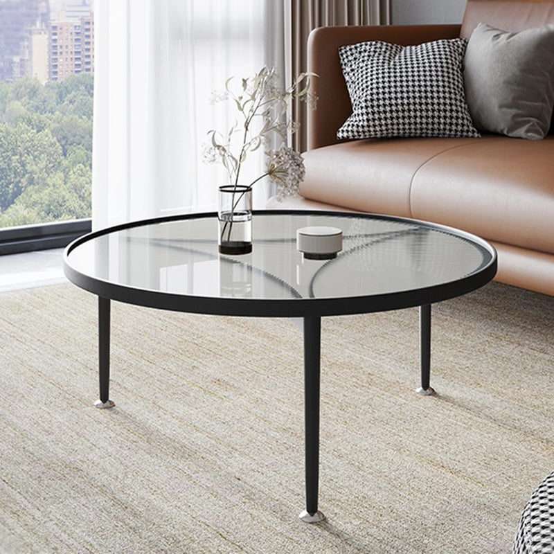 Contemporary Round Glass to Table with 3 Iron Legs Coffee Cocktail Table