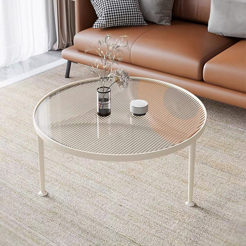 Contemporary Round Glass to Table with 3 Iron Legs Coffee Cocktail Table