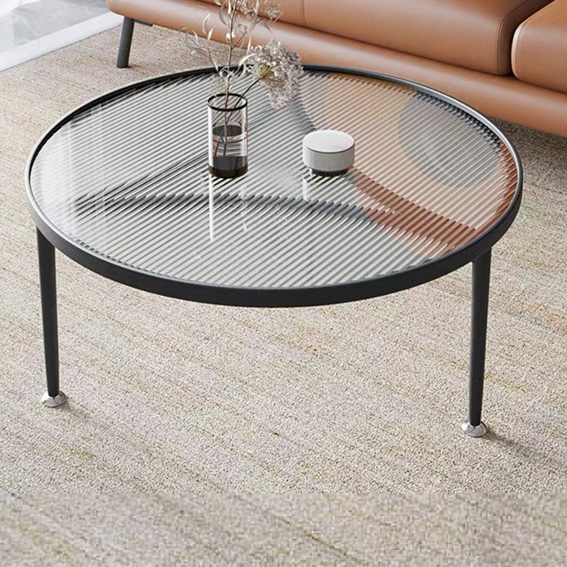 Contemporary Round Glass to Table with 3 Iron Legs Coffee Cocktail Table