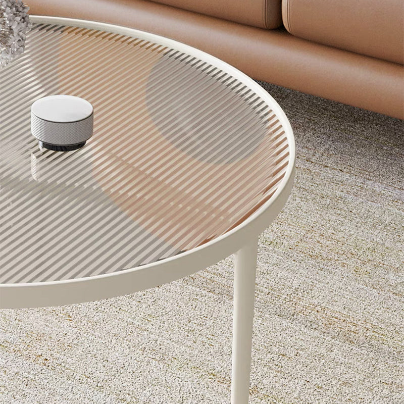 Contemporary Round Glass to Table with 3 Iron Legs Coffee Cocktail Table