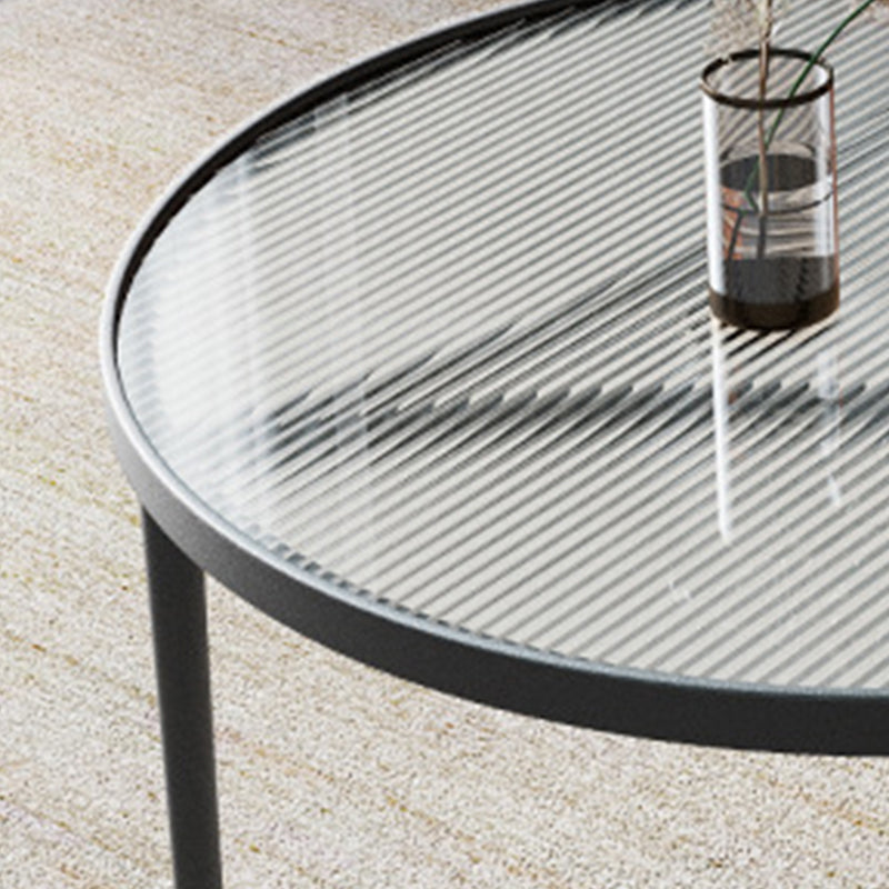 Contemporary Round Glass to Table with 3 Iron Legs Coffee Cocktail Table