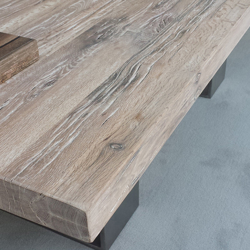 Scandinavian Solid Wood Coffee Table with Distressed Top and Sled Base