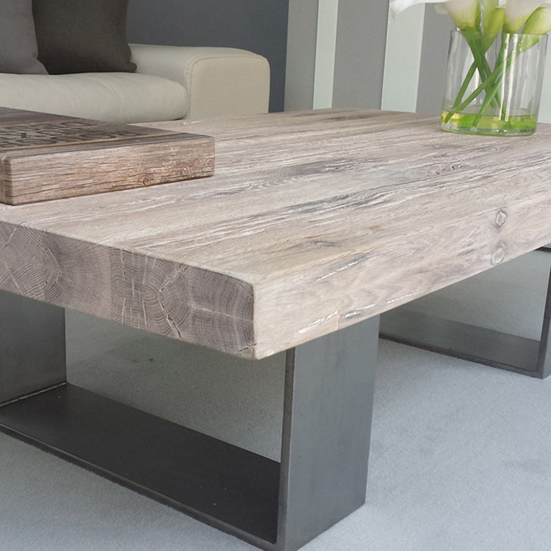 Scandinavian Solid Wood Coffee Table with Distressed Top and Sled Base