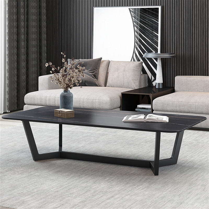 Trestle Coffee Table  Black Coffee Cocktail Table with Slate Top