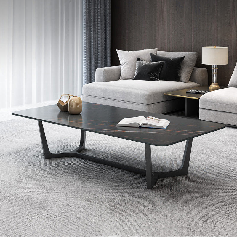 Trestle Coffee Table  Black Coffee Cocktail Table with Slate Top