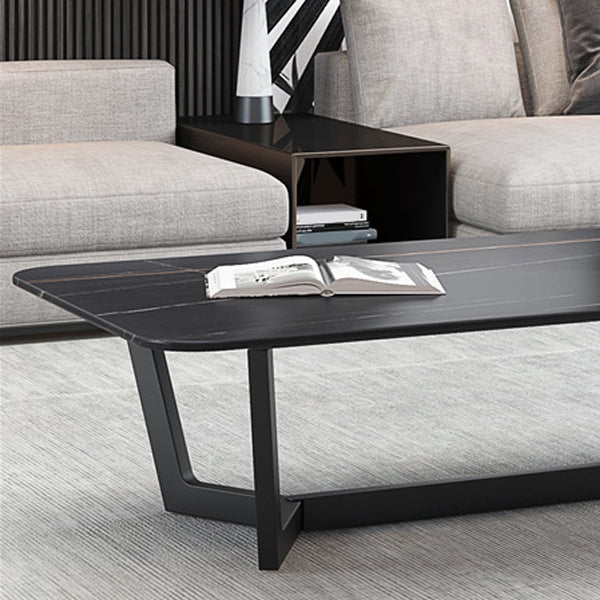 Trestle Coffee Table  Black Coffee Cocktail Table with Slate Top