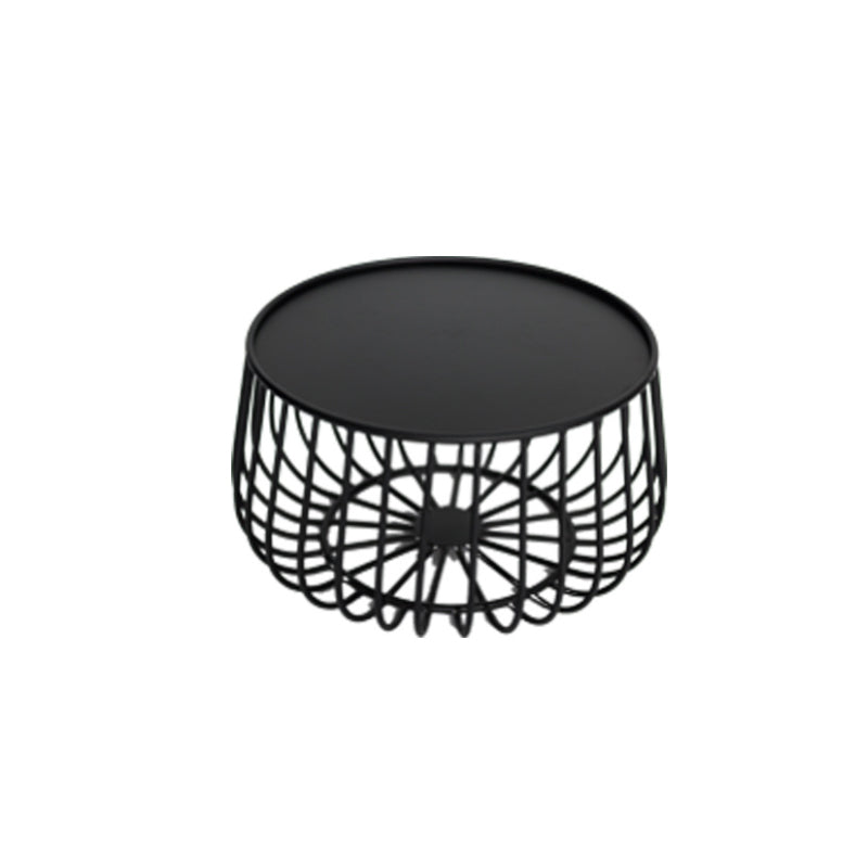 Mid-Century Modern Coffee Table with Iron Top Round Cocktail Table
