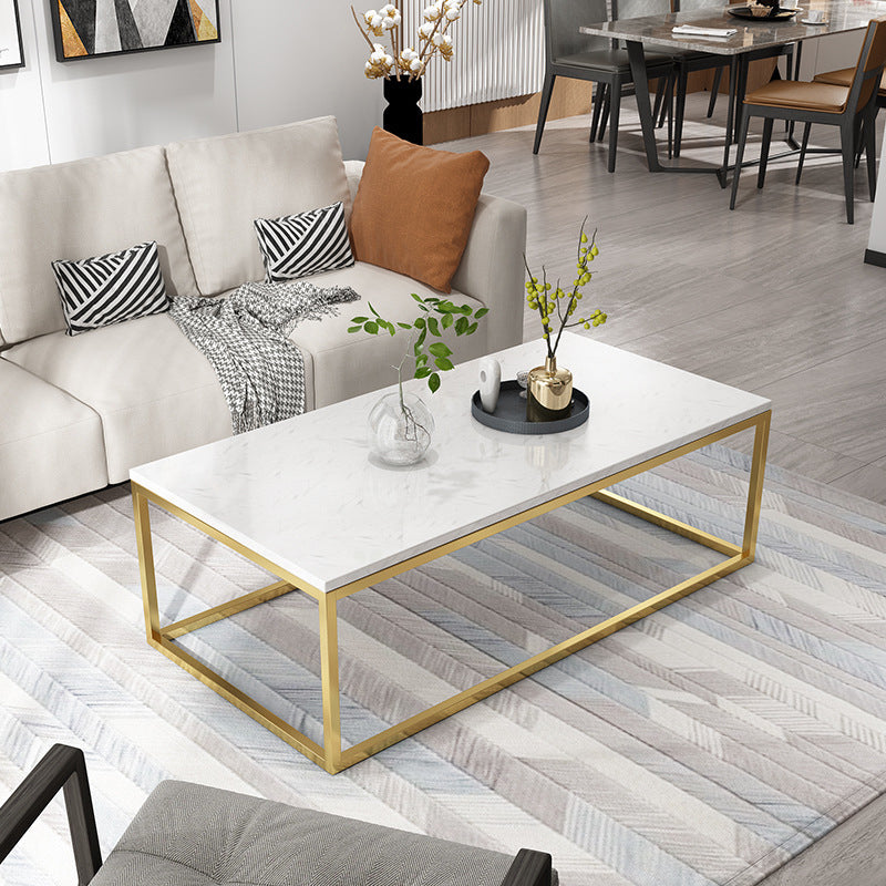Glam Style Rectangle Coffee Table with Metal Frame Base and Marble Top