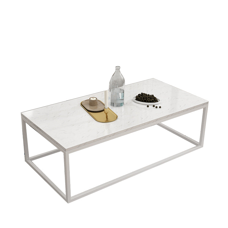 Glam Style Rectangle Coffee Table with Metal Frame Base and Marble Top