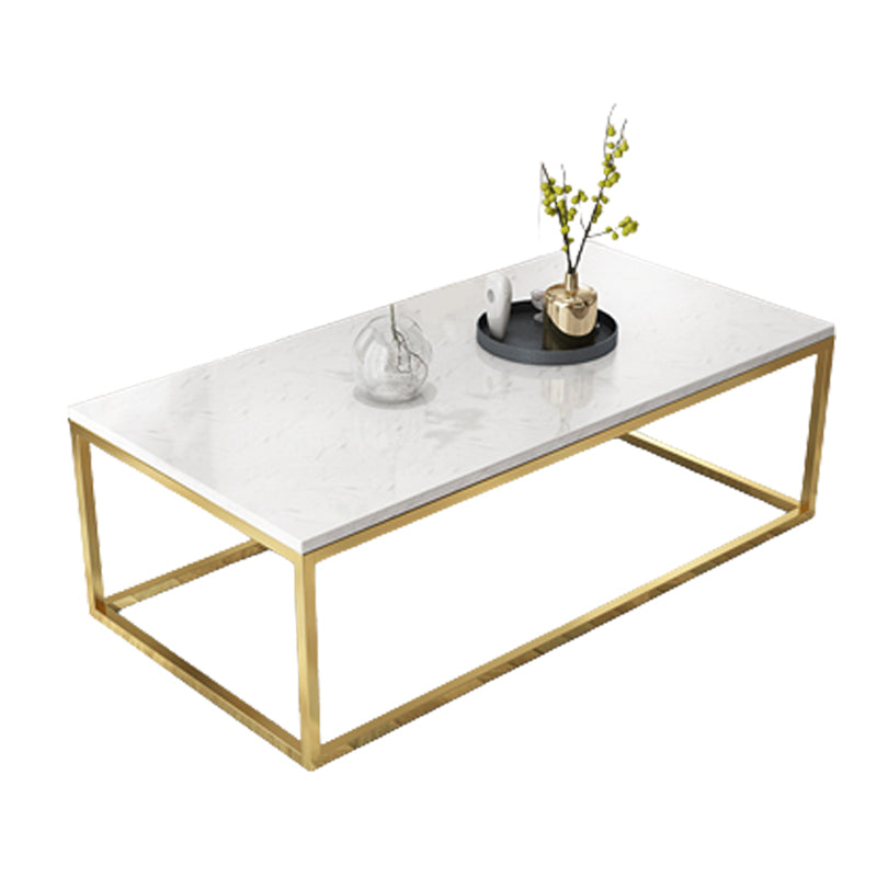 Glam Style Rectangle Coffee Table with Metal Frame Base and Marble Top