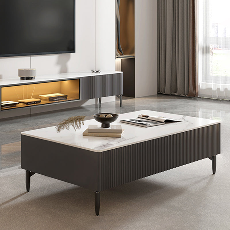 4 Legs Single Coffee Table Rectangle Slate Coffee Table with 4 Drawers