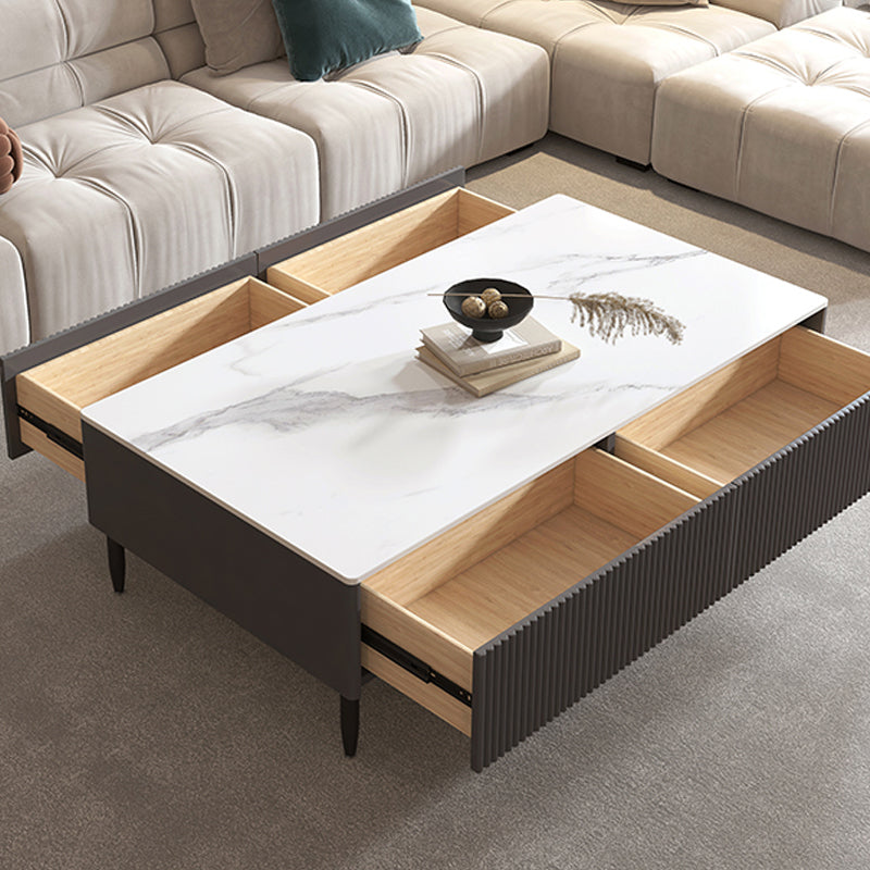 4 Legs Single Coffee Table Rectangle Slate Coffee Table with 4 Drawers