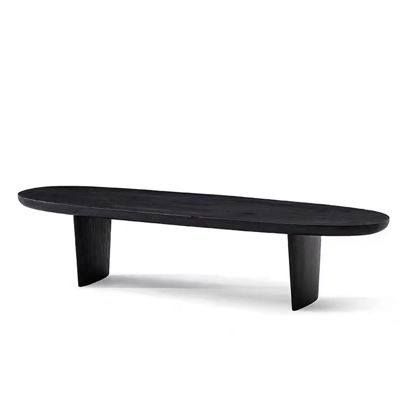 15"H Contemporary Coffee Table Solid Wood Black Single Cocktail Table
