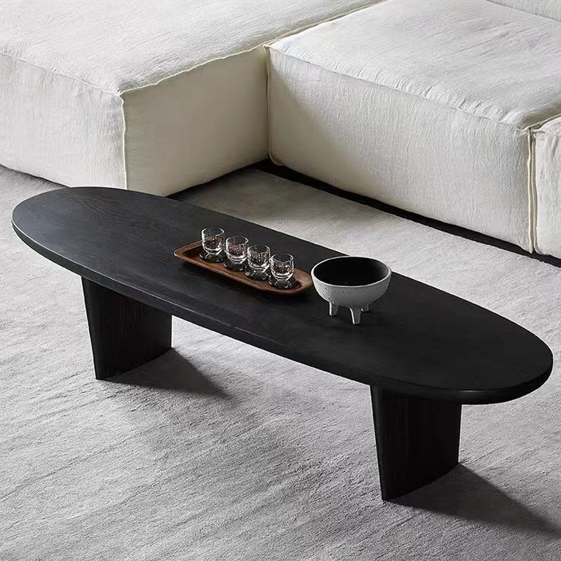 15"H Contemporary Coffee Table Solid Wood Black Single Cocktail Table