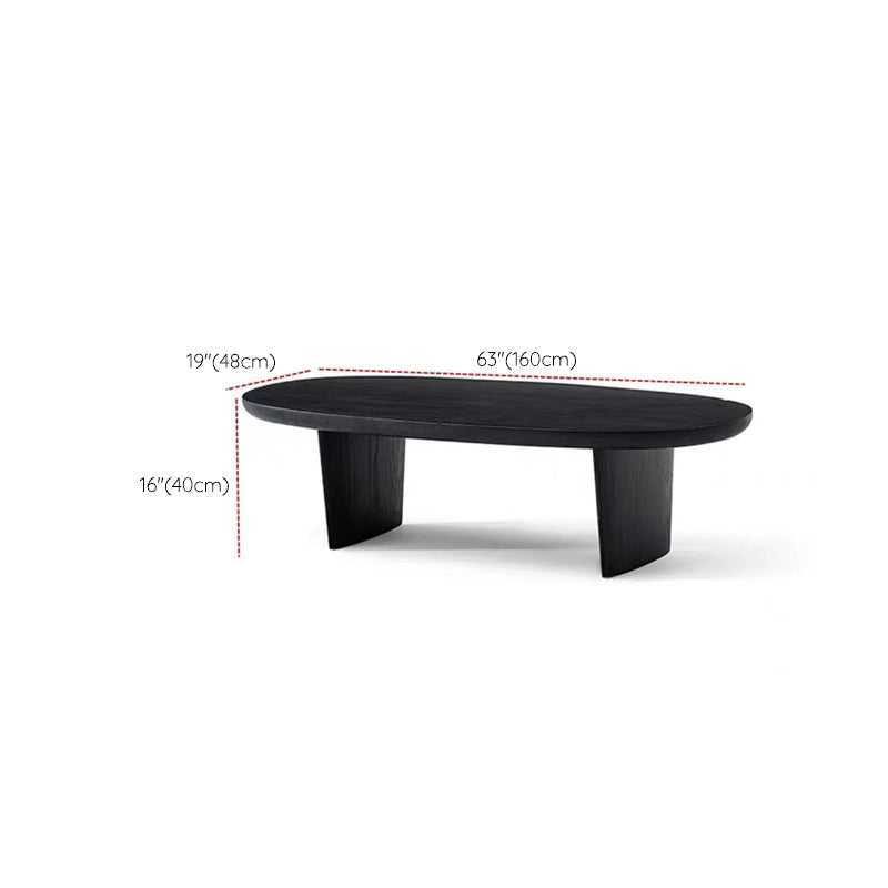 15"H Contemporary Coffee Table Solid Wood Black Single Cocktail Table