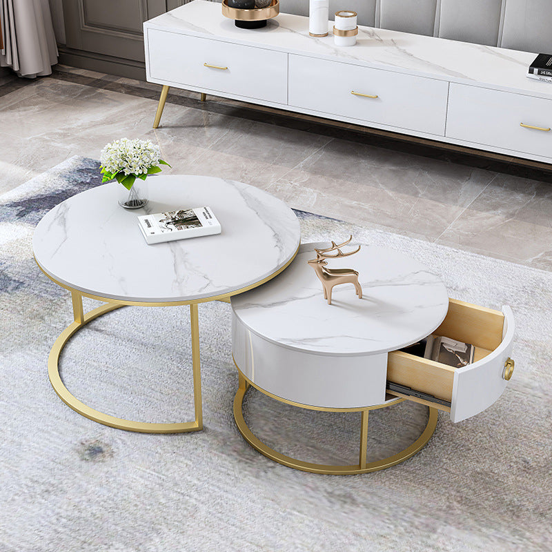 Slate Coffee Table Glam Nesting Coffee Table Set with Storage Drawers