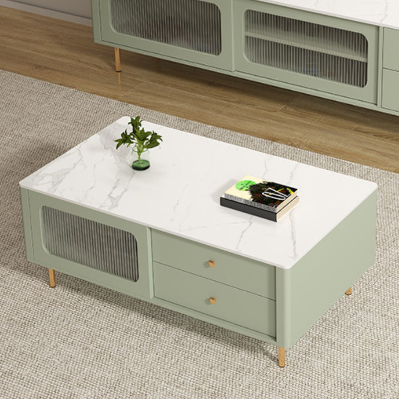 Glam Coffee Table 4 Legs Single Coffee Table with Storage Drawers