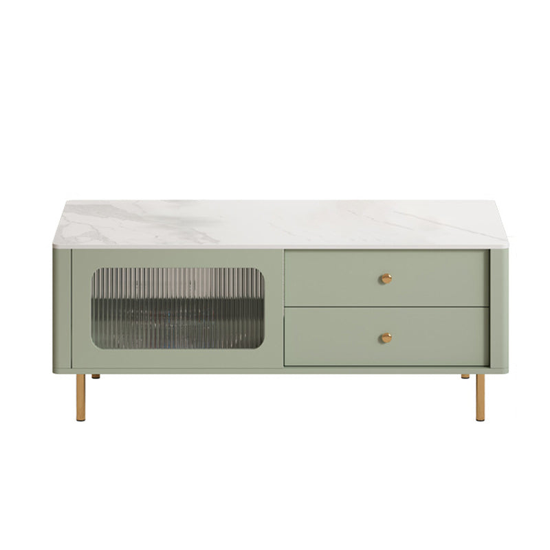Glam Coffee Table 4 Legs Single Coffee Table with Storage Drawers