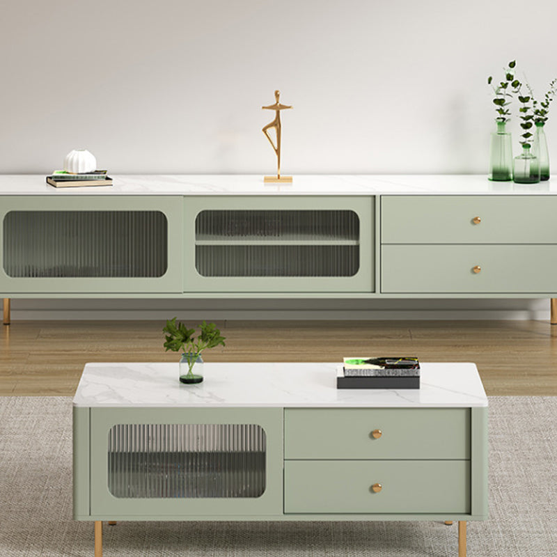 Glam Coffee Table 4 Legs Single Coffee Table with Storage Drawers